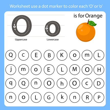 Worksheet use a dot marker to color each Oのイラスト素材