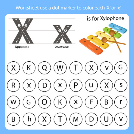 Worksheet use a dot marker to color each Xのイラスト素材
