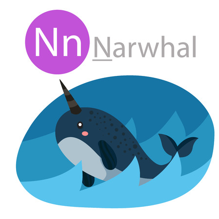 Illustrator of N for narwhal animalのイラスト素材