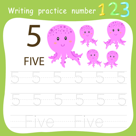 Worksheet Writing practice number fiveのイラスト素材
