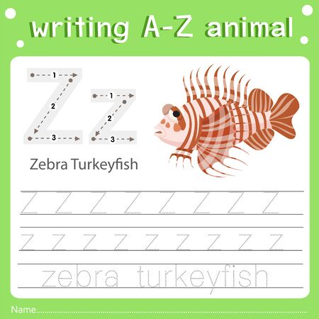 Illustrator of writing a-z animal  z zebra turkpyfish, vector illustration exercise for kidのイラスト素材