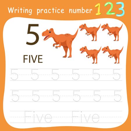Worksheet Writing practice number fiveのイラスト素材