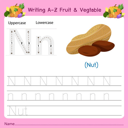 Illustrator of writing a-z Fruit & Vegtable Nのイラスト素材