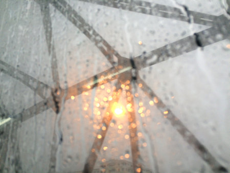 raindrops on glass. Outside the window the evening street