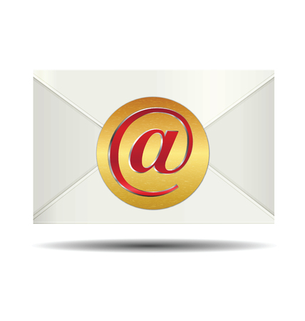 Red Email Sign On Gold Plate and Closed White Envelopeのイラスト素材