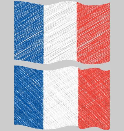 Waving Hand Draw Sketch Flag of Franceのイラスト素材