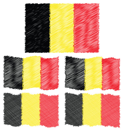 Flat and Waving Hand Draw Sketch Flag of Belgiumのイラスト素材