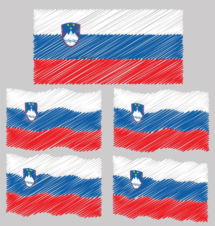 Flat and Waving Hand Draw Sketch Flag Slovenia Countryのイラスト素材