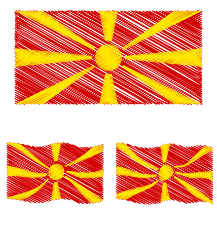 Flat and Waving Hand Draw Sketch Flag of Republic of Macedonia Countryのイラスト素材