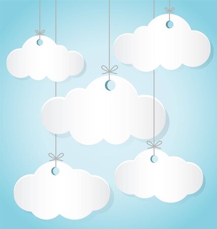 Paper Clouds Hanging The Ropes on Blue Backgroundのイラスト素材