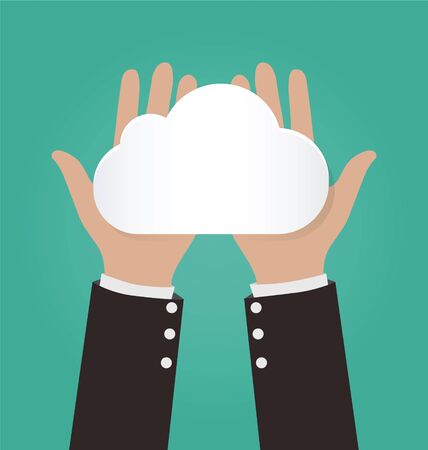 Two hands holding paper clouds, Cloud computing conceptのイラスト素材