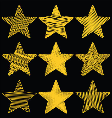 Set Of Hand Drawn Scribble Gold Stars, Icon Vector Design Set 1のイラスト素材