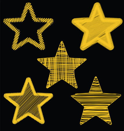 Set Of Hand Drawn Scribble Gold Stars, Icon Vector Design Set 3のイラスト素材