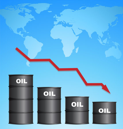 Decreasing Price of Oil With World Map Background, Credit Map by NASAのイラスト素材