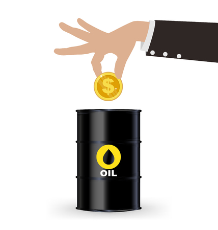 Business Hand Picking Up Gold Coin Into Oil Barrel, Investment Conceptのイラスト素材