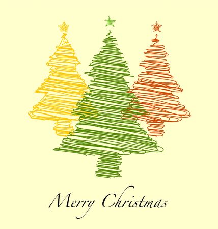 Happy New Year, Merry Christmas With Hand drawn Christmas Tree, Greeting Card and Backgroundのイラスト素材