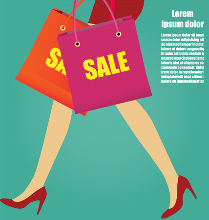 Sexy Women Legs With Red High Heels And Shopping bags, Business Conceptのイラスト素材