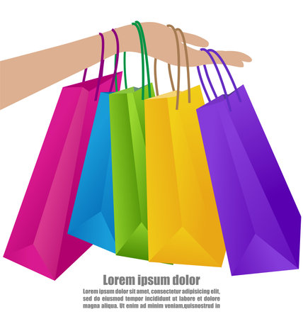 Woman Hand Holding Colorful Shopping Bag, Business Conceptのイラスト素材