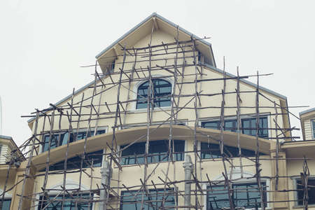 Scaffolding in the construction zoneの写真素材