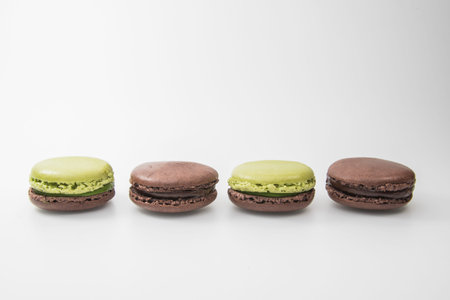 Very Delicious Japanese Green tea and chocolate flavor Macarons on white background