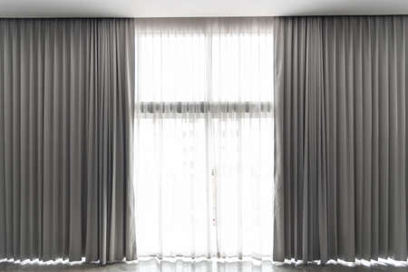 grey cloth interior  curtain with window and natural light  backgroundの写真素材