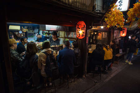 Tokyo, Japan - November 4 , 2017 : Famous steet Piss Alley delicious street food in Tokyo Japan at Omoide Yokocho, Shinjukuのeditorial素材
