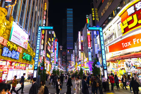 Tokyo, Japan - April 3 , 2018 : Kabukicho Famous place  in  Shinjuku Tokyo Japan , entertainment , bar and restaurant zoneのeditorial素材
