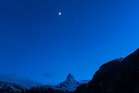 Very beautiful nature of  Matterhorn mountain , Switzerland Alps view from Zermatt at night time...