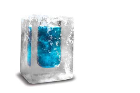 cocktail short glass made of ice usually use in igloo ice bar in winter season ,isolated on white background with clipping pathの写真素材