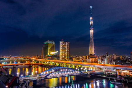Tokyo, Japan - October 16 , 2016 :  Beautiful Nightscpae of Tokyo skytree tower famous landmark in...