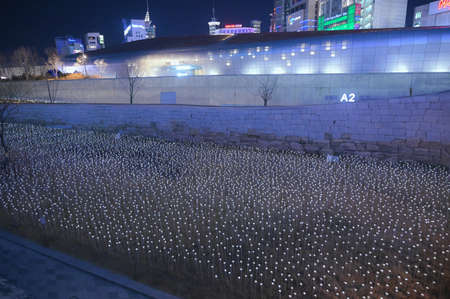 Seoul, Korea - Dec 7, 2018 :  LED rose garden at Dongdaemun Design Plaza in winter season this time is very cold and nearly snow and Christmas festivalのeditorial素材
