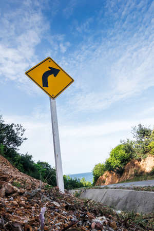 The trafic signs near the route on the mountainの写真素材