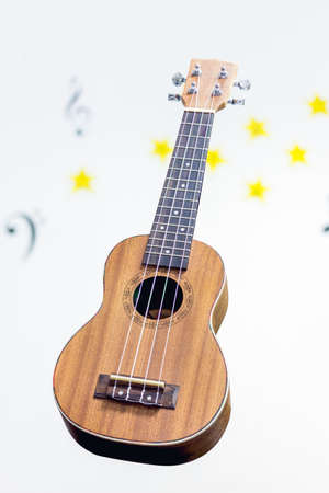 The brown ukulele on the white backgroundの写真素材