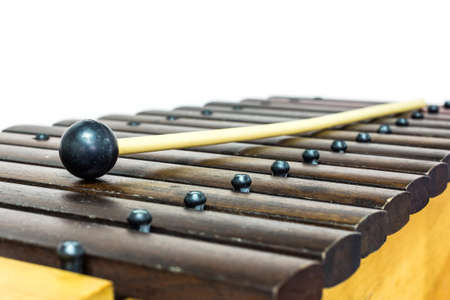 The close up xylophone and mallet on the white backgroundの写真素材