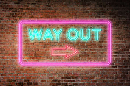 Neon word heaven on the old vintage brick wallの写真素材