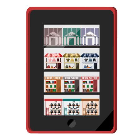 vector - social media make life more convenient. online banking, e commerce online stores, book stores, TV and internet room in the tablet.のイラスト素材