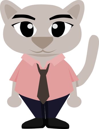 Grey cat wearing employee uniform illustrationのイラスト素材