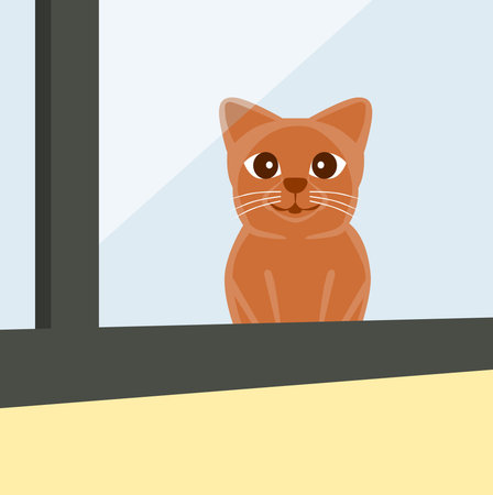 A cat sitting on a window sill outside the house and look like want to enter the house illustration.のイラスト素材