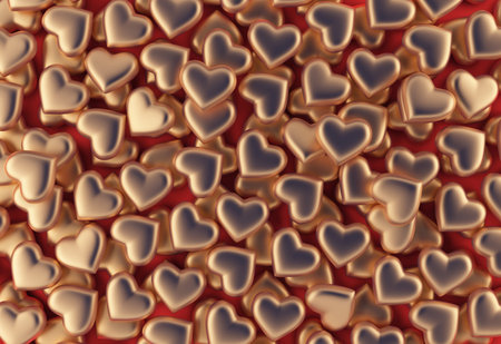Many 3d heart shapes come together Like a warm and beautiful loveの写真素材