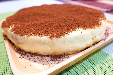 Tiramisu in dish woodの写真素材