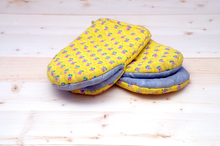 Pot Holders on the Table Woodの写真素材