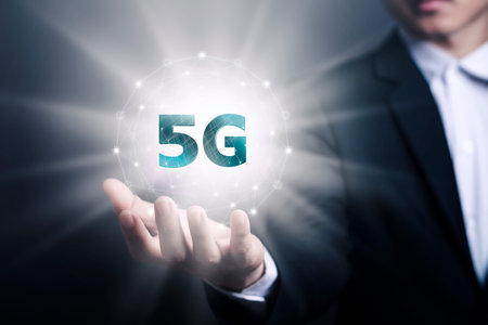 5G network, Asian male businessmen with the fastest new contract network effect in the new era,...