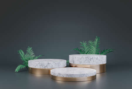 Podium geometric shape on Black background, scene stage showcase for product presentation, 3d rendering.の写真素材