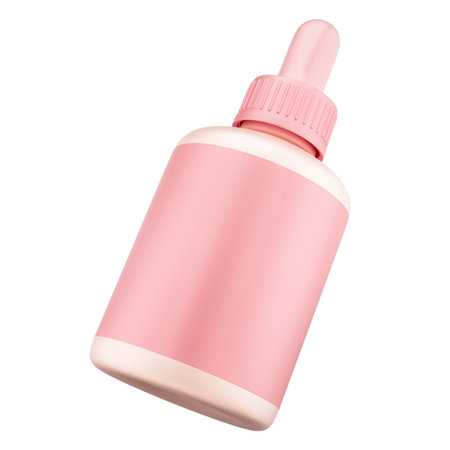 A pastel pink serum bottle with a dropper, featuring a face serum. This 3D illustration presents a realistic view against isolated object on white background with clipping pathの写真素材