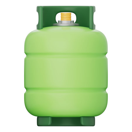 Green gas tank with small plant symbolizes eco energy, clean fuel, and sustainability. Features gas cylinder and flammable gas tank on white background, with clipping path 3d illustration.の写真素材