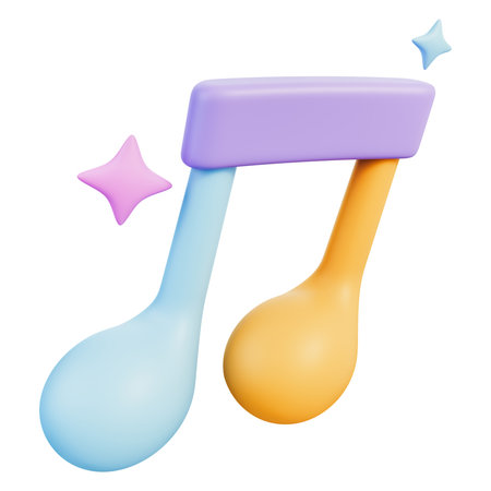 Musical note with sparkle symbol for music, melody, rhythm, and sound. Perfect for apps, playlists, podcasts, and audio design. Isolated on white background, 3d illustration.の写真素材