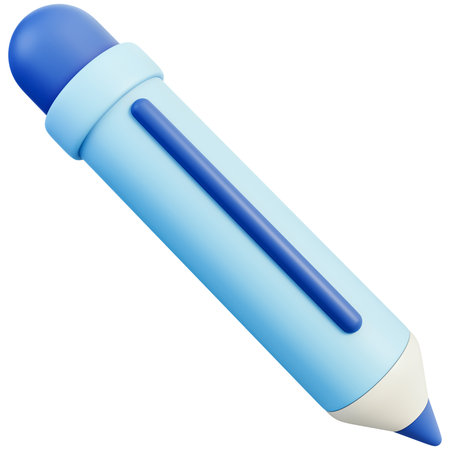 Blue stylus pen for digital writing, drawing, and note taking with creative design. Perfect for education, productivity, and online learning materials. Isolated on white background, 3d illustration.の写真素材