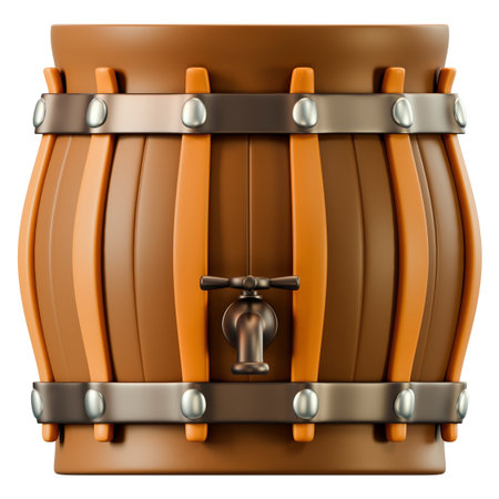A stylized 3D beer drum keg illustration for brewery commercial use. Ideal for bar promotion, web graphic, marketing asset. Clipping Path Included. Isolated on white background, 3d illustration.の写真素材