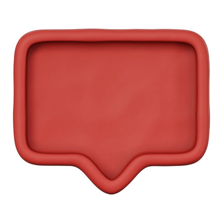 Red speech bubble 3d element empty chat box. Matte clay message box illustration for notification...