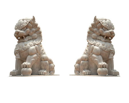 Statue of Lion in public garden China style Isolated on whiteの写真素材